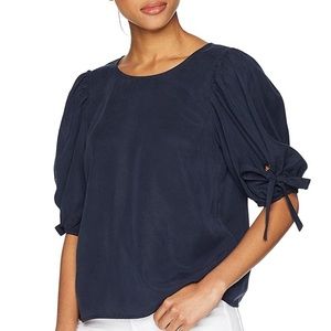 J.O.A. Top Navy Crew Neck Top Ties at Back & Cuffs L